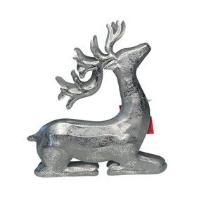 Holiday Style Sitting Deer Figurine Silver Holiday Decor Christmas